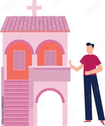 Boy is showing catholic exterior.