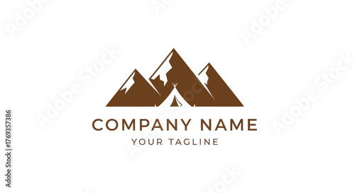 Minimalist Mountain and Tent Logo Design for Outdoor Adventure Company.