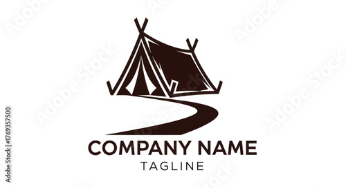 Camping Tent Logo Design with Winding Path.