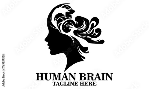 silhouette vector of a human brain merging with flowing abstract water waves, deep thinker vector illustration and deep thinker logo
