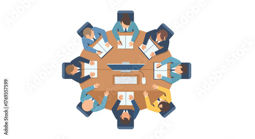 Engaging team collaboration around a modern office table for brainstorming, decision making, and strategic planning in a professional setting