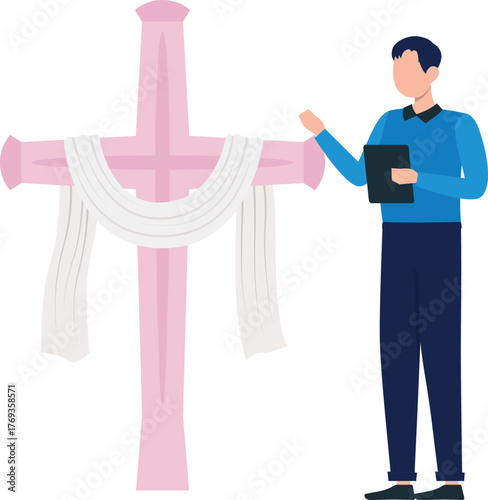 Man is explaining jesus cross clipart.