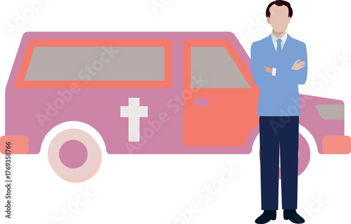 Man is standing near chirstmas van.