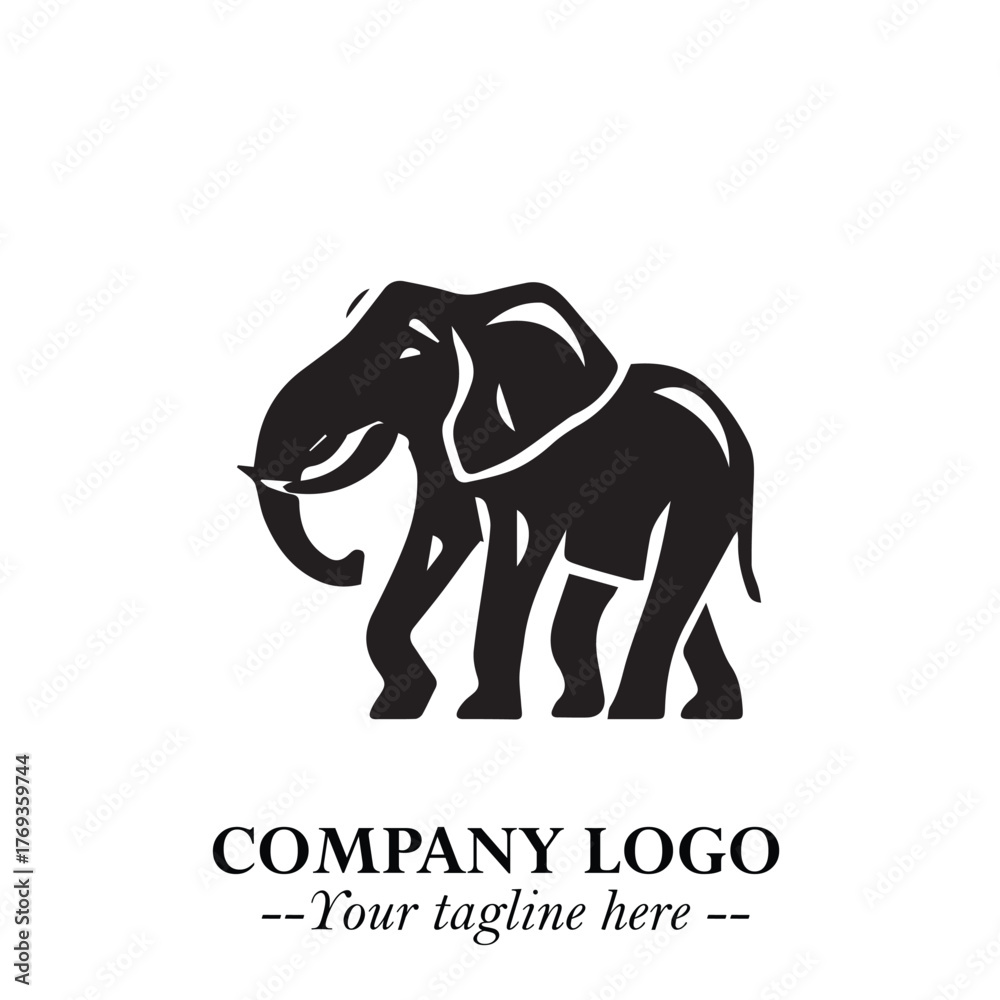 Obraz premium Majestic Elephant Logo Symbol in Black on White Background with Elegant Minimalist Modern Design