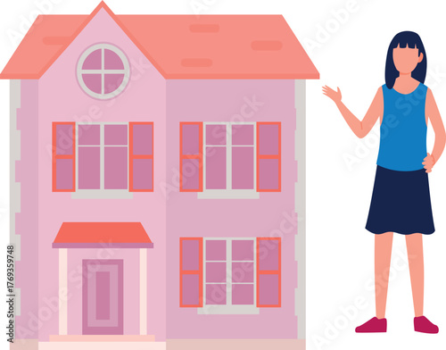 The girl is pointing church building