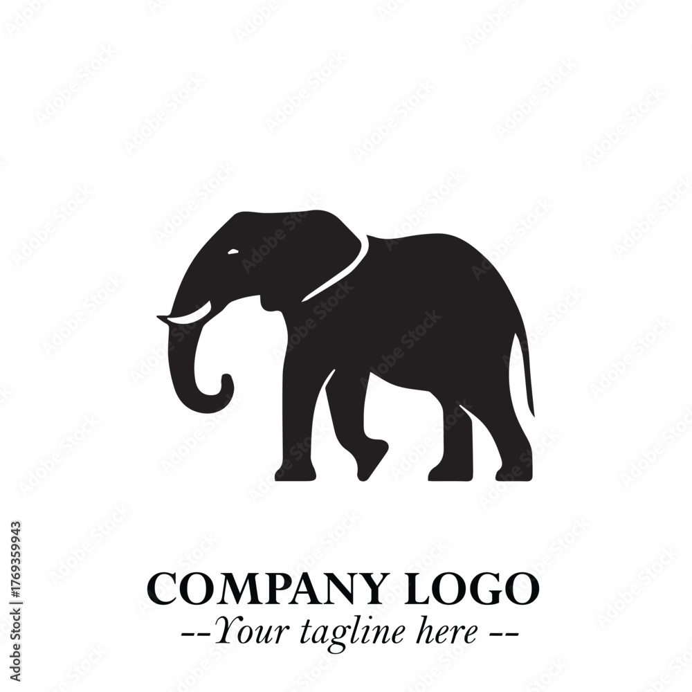 Obraz premium Majestic Elephant Logo Symbol in Black on White Background with Elegant Minimalist Modern Design