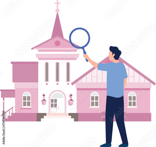 The man is doing research on church.