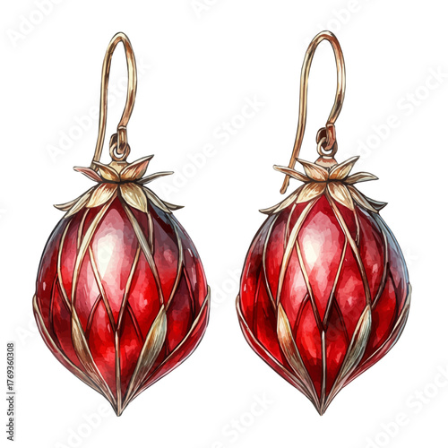 Rose Gold Earrings, watercolor painting vector, isolated on a white background.