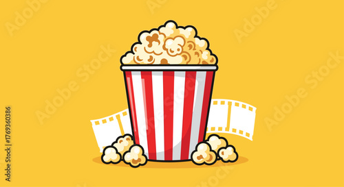 Freshly popped popcorn at the movies, perfect for film festivals or entertainment promotions, a fun snack for movie night at home