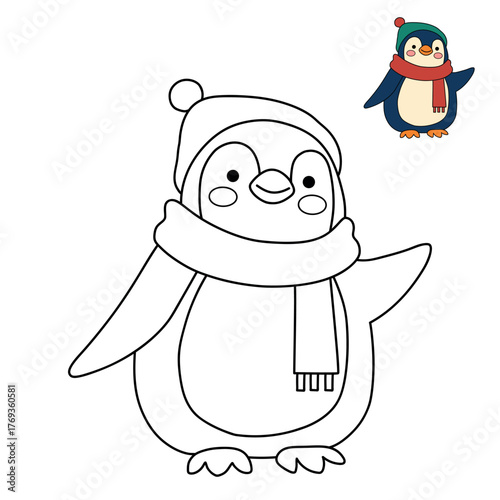 Cute penguin wear scarf coloring pages for kids printable vector
