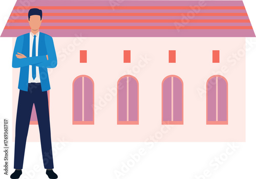 The man standing neat to church.