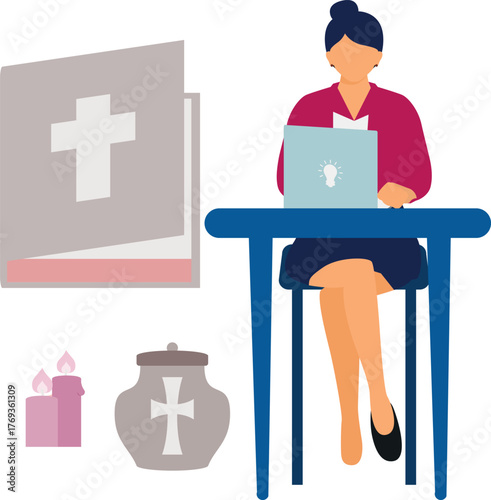 The woman is working about bible book