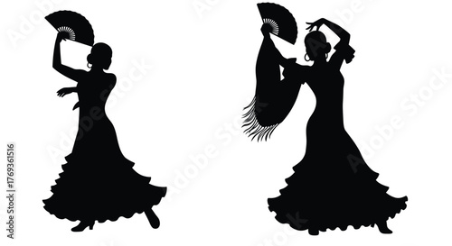 Silhouettes of flamenco dancers performing a passionate and expressive routine