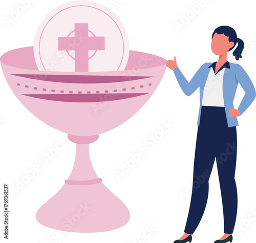 Woman is pointing cross trophy