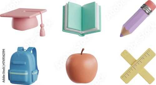 Graduation cap school book pencil backpack apple and ruler the essentials for students with a clean