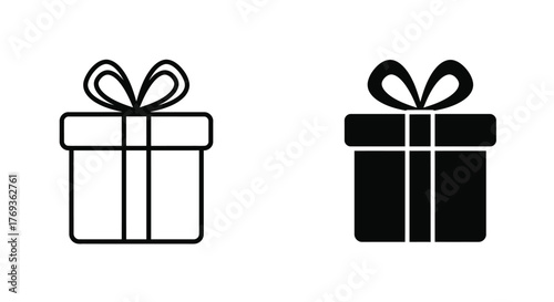 Two gift box icons one outlined and one solid black