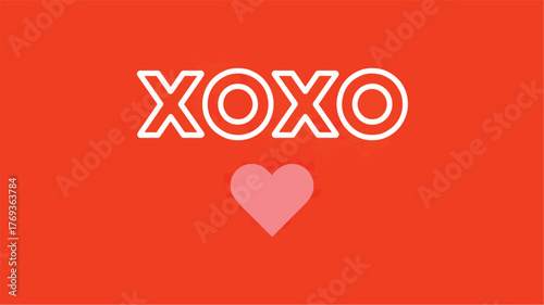 White XOXO Text and Pink Heart on Red Background xoxo love