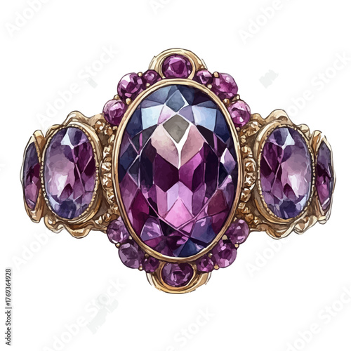 watercolor vector of Rhodolite Ring, isolated on a white background.