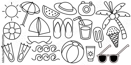 set of summer elements vector