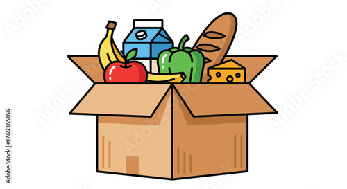 Fresh groceries brimming from an open cardboard box ready for delivery or shopping convenience