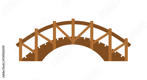 Charming wooden garden bridge arching gracefully over a serene stream, perfect for whimsical outdoor scenes and tranquil landscapes