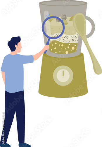 A man is searching bacteria on juice jug