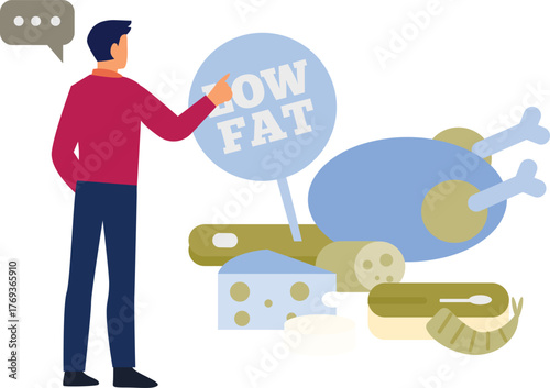 The boy is checking low fat food.