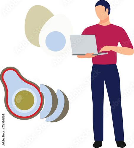 The boy is making a meal plan.