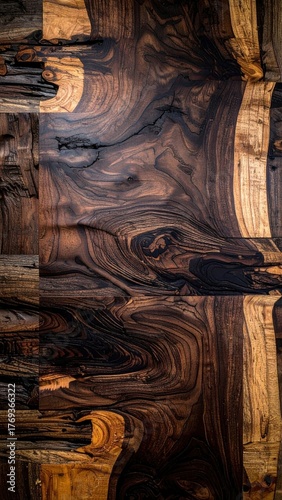 Luxurious Dark Brown Wood Grain Background with Golden Highlights.