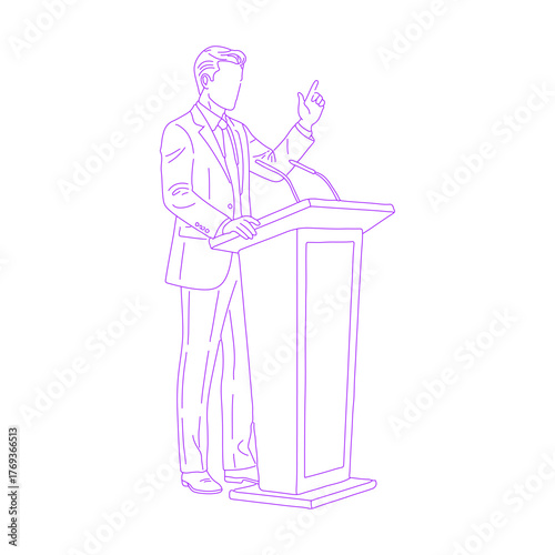 Line art illustration of person giving public speech