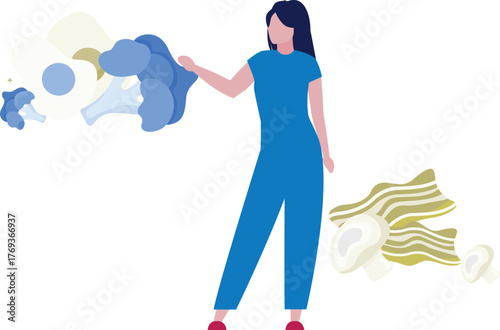 The girl is explain vegetable meal.