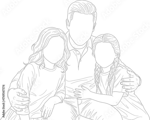 A tender sketch of a father and daughter sharing a loving embrace capturing a heartwarming family moment of connection and togetherness