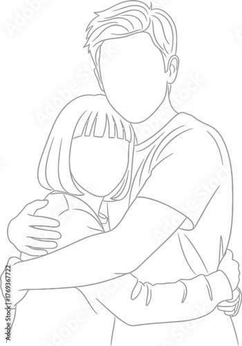 Wallpaper Mural Simple line drawing of a father gently embracing his young child in a tender and loving family moment Torontodigital.ca