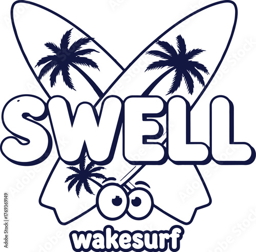 Swell wakesurf summer surfboards beach vacation logo design idea