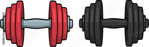 Cartoon Dumbbell Duo – Fitness & Strength Icons | gym equipment, dumbbell illustration, red and black weights, workout gear, strength training, fitness symbol, cartoon style