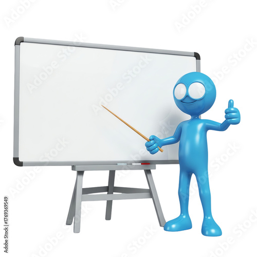 Cartoon character with whiteboard isolated on transparent background