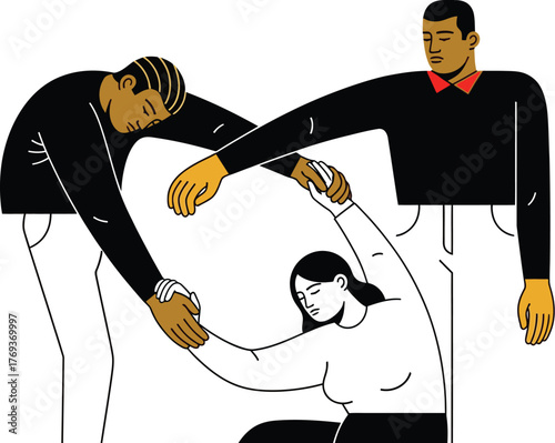 Illustration of support system and teamwork for mental health