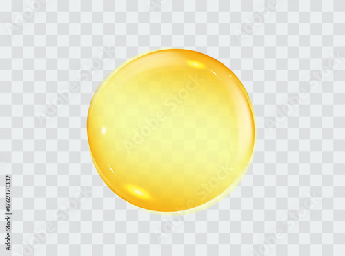 Oil drops on a transparent background. Yellow bubbles, vitamin C , collagen, cream, omega. Eps 10