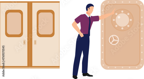 The boy is opening locker door