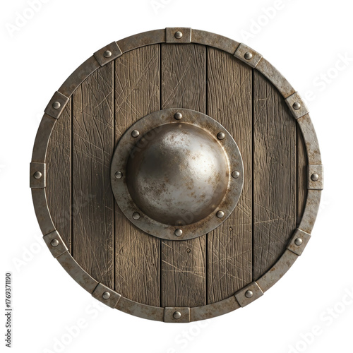 Wooden viking shield isolated on transparent background