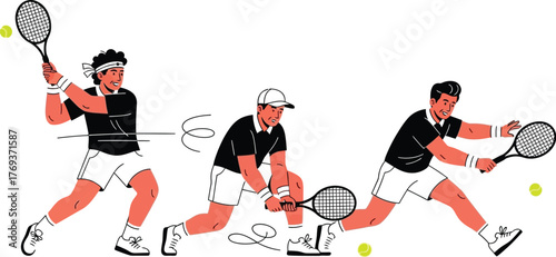 Tennis player sequence illustration showing tennis technique