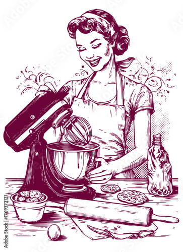 Woman baking vintage style