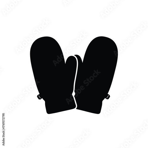 Pair of black mittens isolated on white background