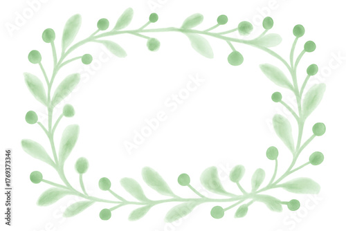Watercolor floral wreath framing green leaves and berries, elegant botanical design with transparent background