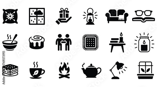 Collection of cozy home vector icons representing comfort and relaxation