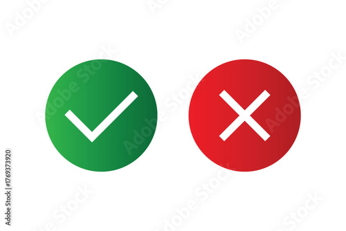 Check and Cross Icon Set – Green Approval and Red Rejection Symbols Vector
