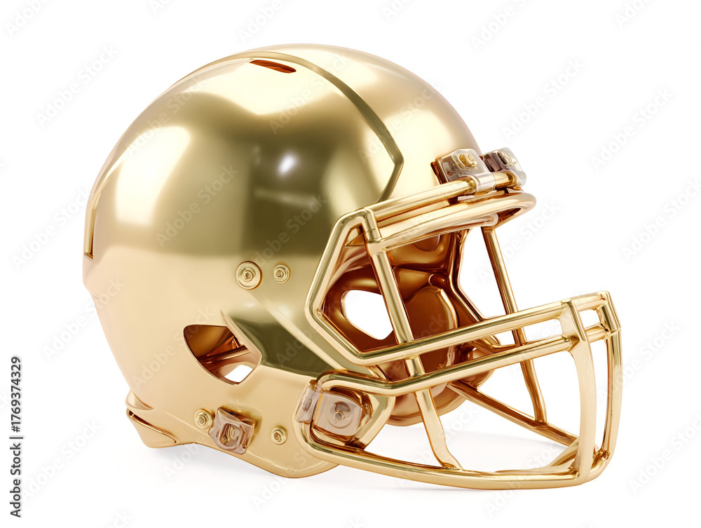 Fototapeta premium Shiny gold football helmet showcasing craftsmanship and attention to detail, perfect for sports-themed designs.