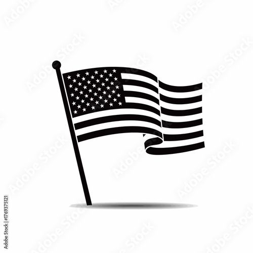 American Flag on Flagpole Black and White Icon