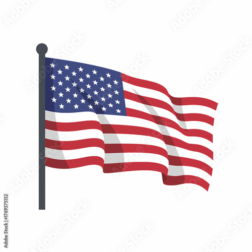 American Flag Waving on Flagpole Vector Icon