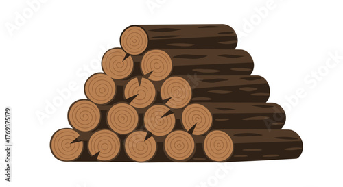 A pyramid stack of cut logs represents forest resources and industry.